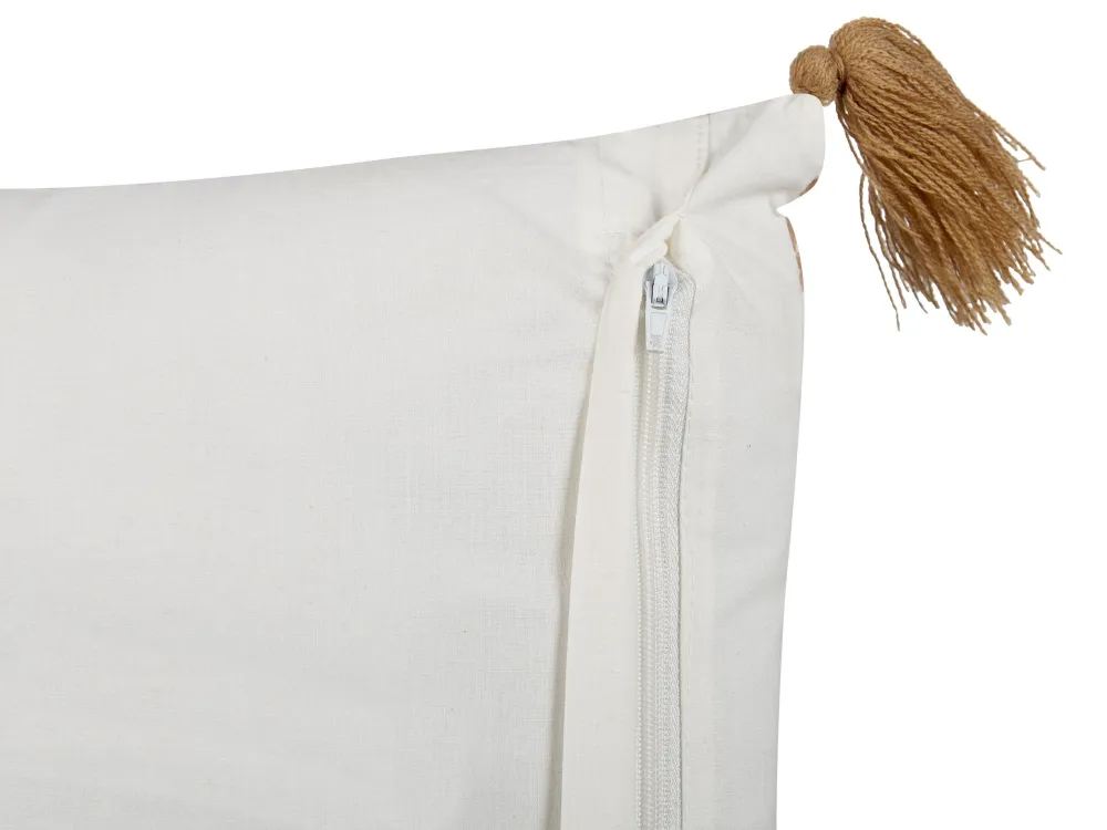 Set 2 Cotton Cushions Geometric Pattern Tassels 45x45 cm Light Brown and White MALUS