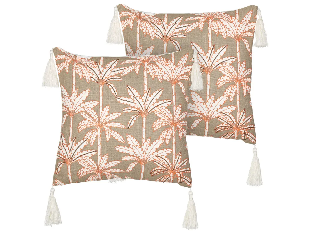 Set 2 Cotton Cushions Palm Tree Motif 45 x 45 cm Multicolour MELOBESIA