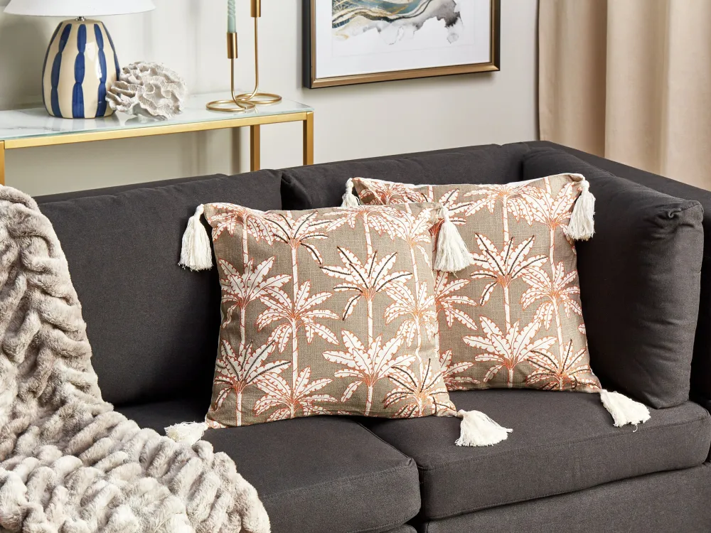 Set 2 Cotton Cushions Palm Tree Motif 45 x 45 cm Multicolour MELOBESIA