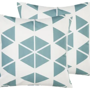 Set di 2 cuscini da esterno motivo geometrico bianco e blu 45 x 45 cm RIGOSA con Sistema di Montaggio Rapido