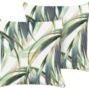 Set di 2 cuscini da esterno tessuto bianco e verde 45 x 45 cm CALDERINA Easy Storage