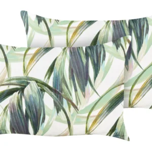 Set di 2 cuscini da esterno tessuto bianco e verde 40 x 60 cm CALDERINA con Struttura Acciaio