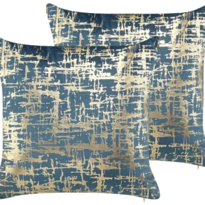 Set 2 Cushions Crackle Pattern 45 x 45 cm Blue and Gold GARDENIA
