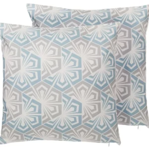 Set 2 Cushions Geometric Pattern 45 x 45 cm Blue and Grey PRIMROSE