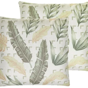 Set 2 Cushions Leaf Pattern 45 x 45 cm Green and Nocciola RHAPIS