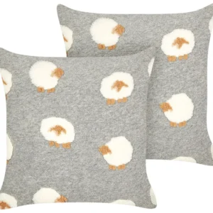 Set 2 Cushions Sheep Pattern 45 x 45 cm Grey EINADIA