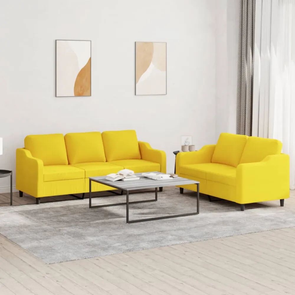 Set di Divani 2 pz con Cuscini Giallo Evidente Tessuto