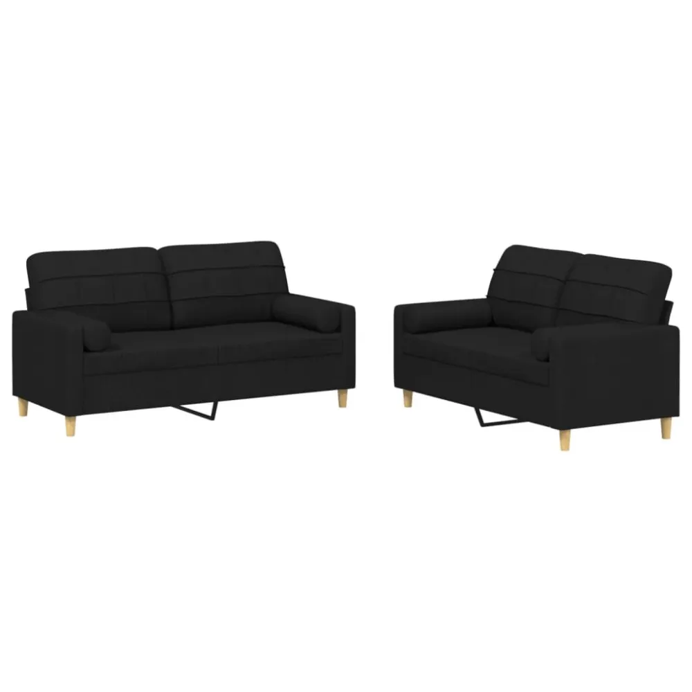Set Divani 2 pz con Cuscini Nero Tessuto con Schienale Regolabile