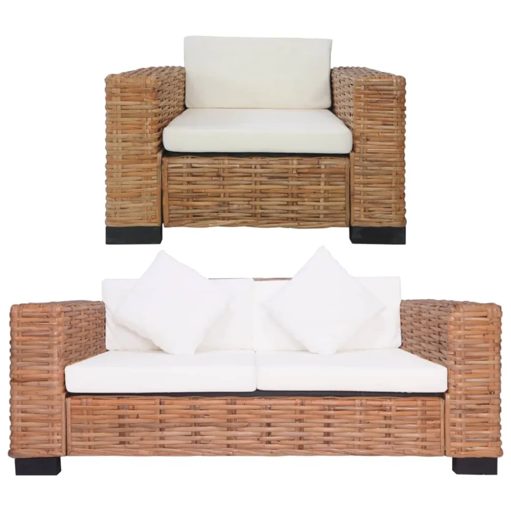 Set Divani 2 pz con Cuscini Rattan Naturale Colori Vivaci