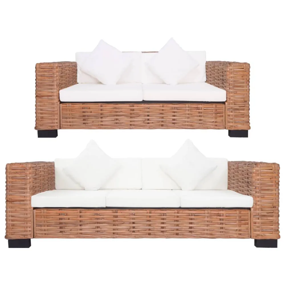Set di Divani con Cuscini 2 pz Rattan Naturale - Impermeabile e UV Resistente