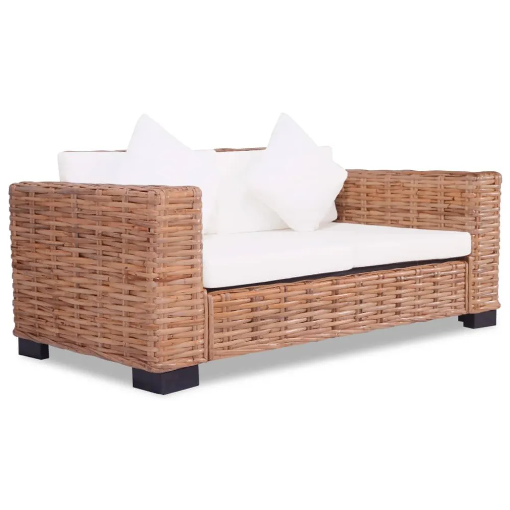Set di Divani con Cuscini 2 pz Rattan Naturale - Impermeabile e UV Resistente