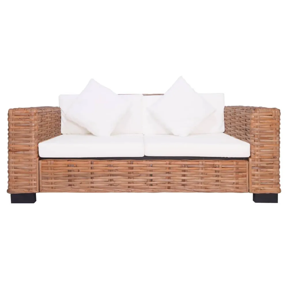 Set di Divani con Cuscini 2 pz Rattan Naturale - Impermeabile e UV Resistente