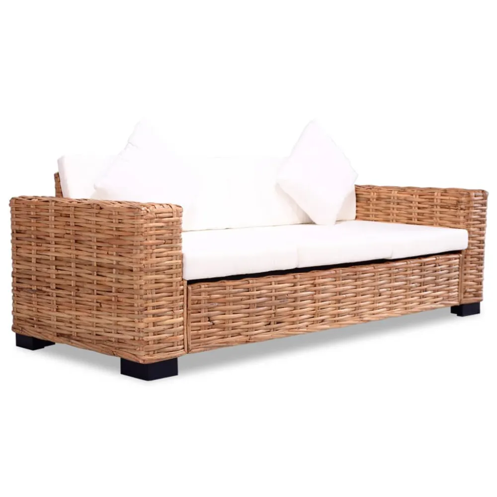 Set di Divani con Cuscini 2 pz Rattan Naturale - Impermeabile e UV Resistente