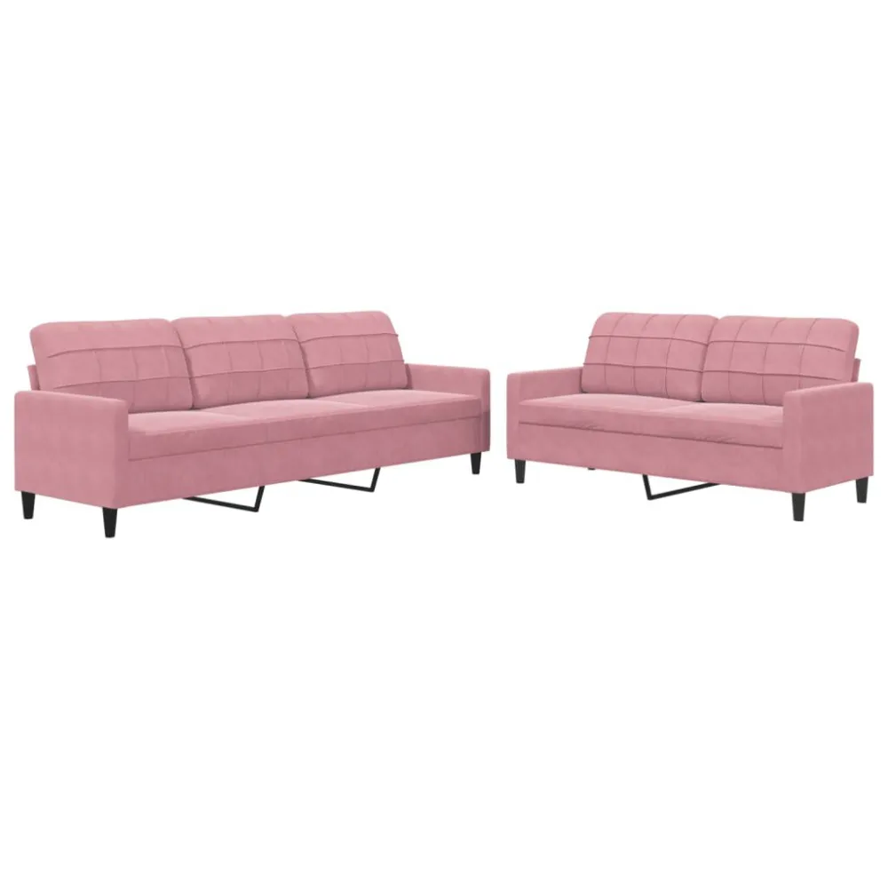 Set di Divani 2 pz con Cuscini rosa Velluto con Struttura Acciaio