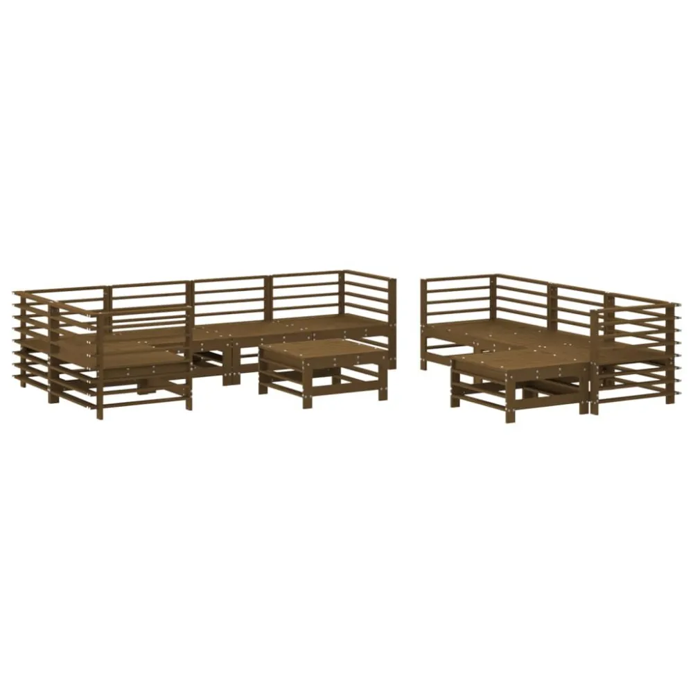 Set Divani da Giardino 10pz con Cuscini Legno Massello ambra con Sistema di Montaggio Rapido
