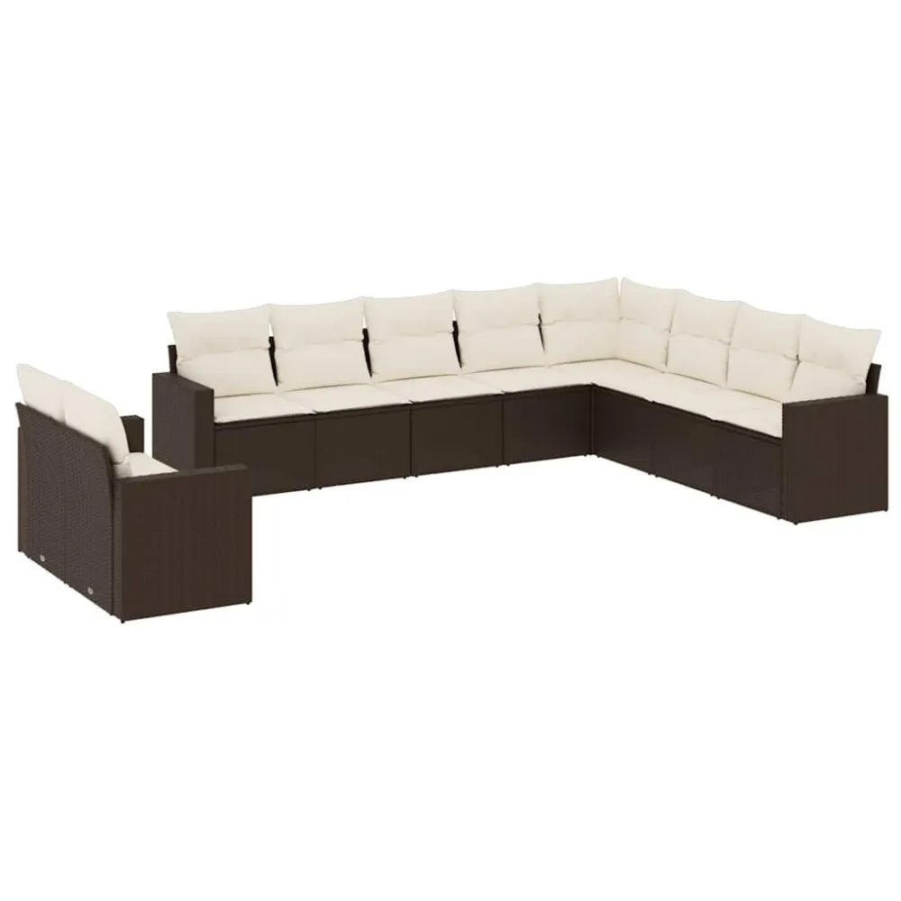 Set Divani da Giardino 10pz con Cuscini Polyrattan Marrone | Pieghevole e Leggera