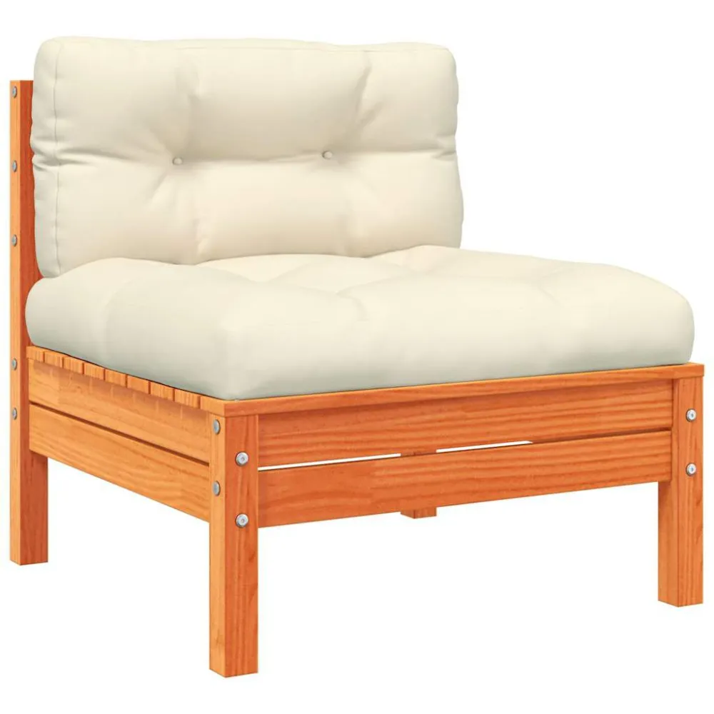 Set Divani Giardino 11pz con Cuscini Marrone Cera Massello Pino con Portabicchiere Integrato