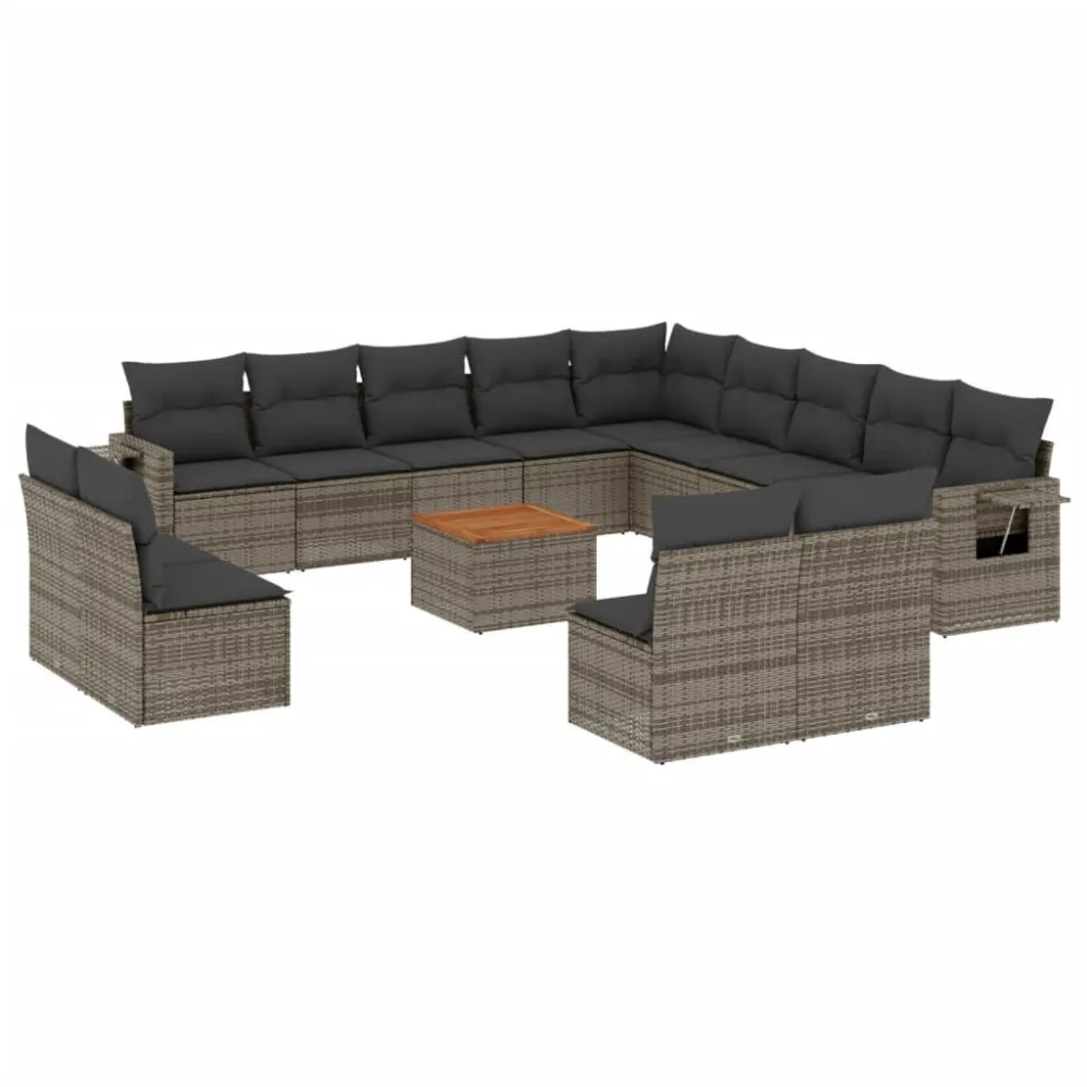 Set Divani da Giardino 14pz con Cuscini Polyrattan Grigio | Pieghevole e Leggera