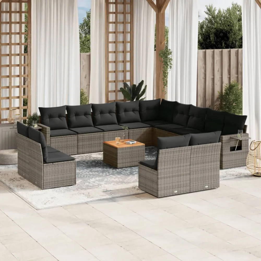 Set Divani da Giardino 14pz con Cuscini Polyrattan Grigio | Pieghevole e Leggera
