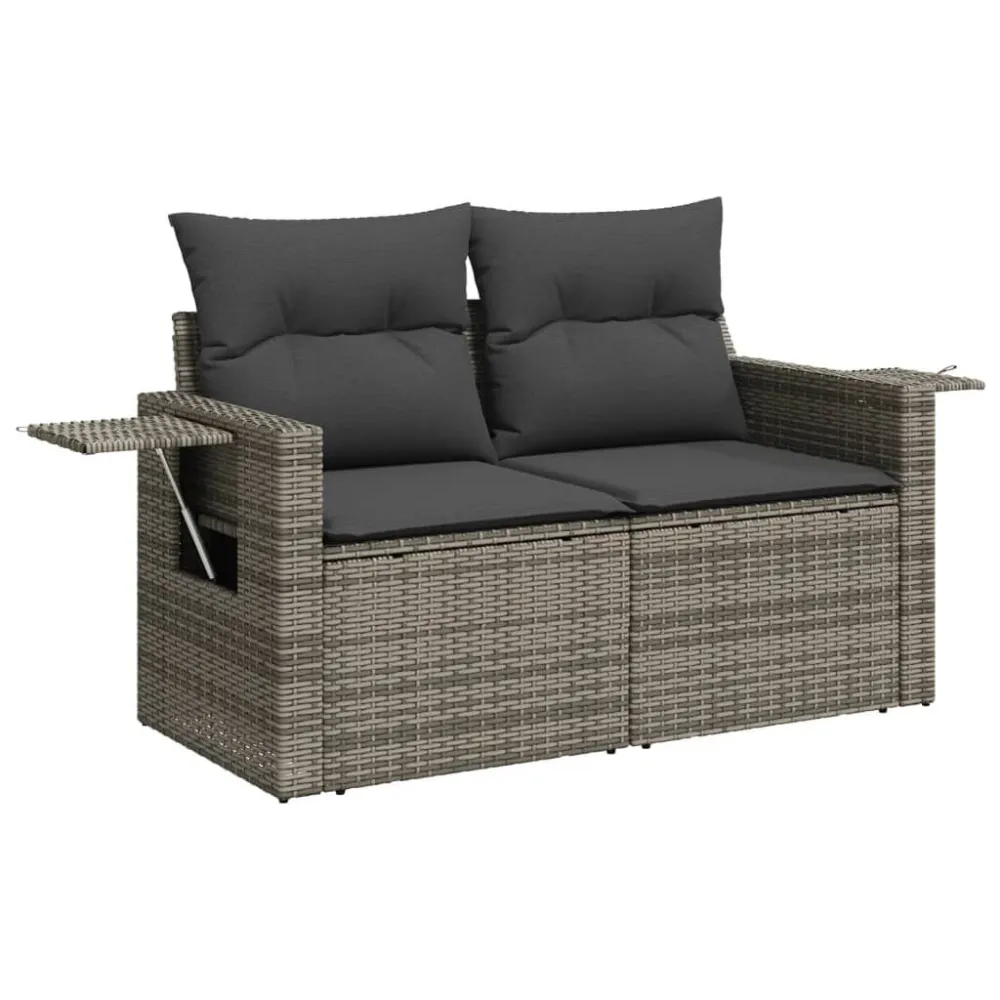 Set Divani da Giardino 14pz con Cuscini Polyrattan Grigio | Pieghevole e Leggera