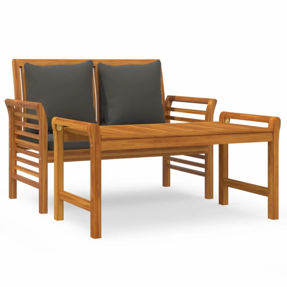 Set Divani Giardino 2pz con Cuscini Grigio Ombroso Legno Massello