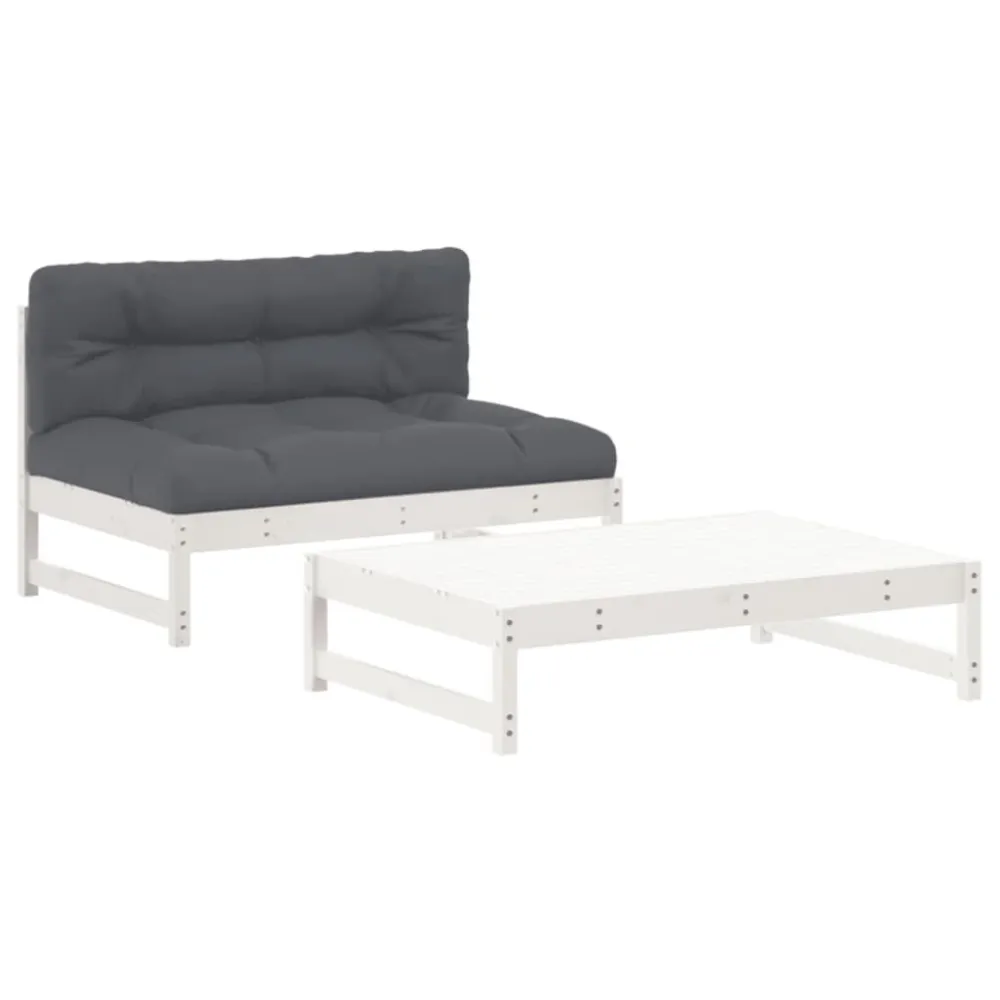 Set Divani da Giardino 2pz con Cuscini Legno Massello Bianco con Sistema di Montaggio Rapido