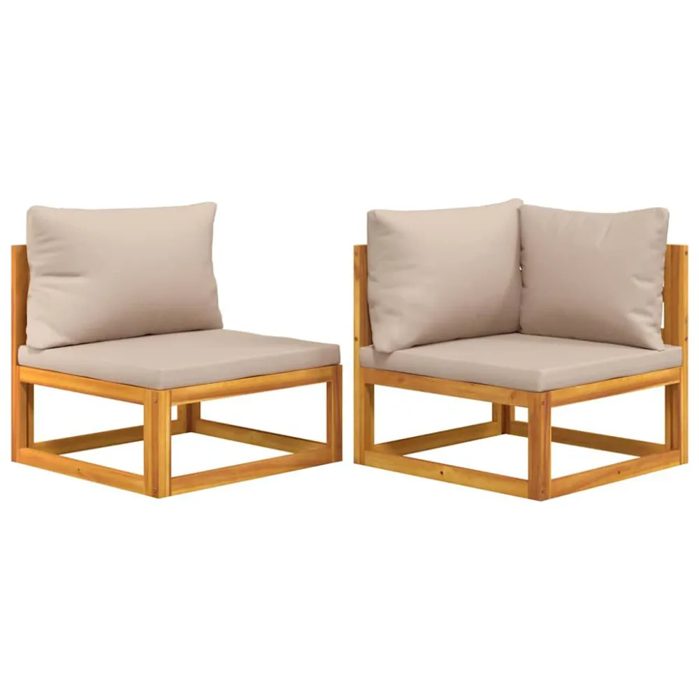 Set Divani da Giardino 2pz con Cuscini Legno Massello Acacia con Struttura Acciaio