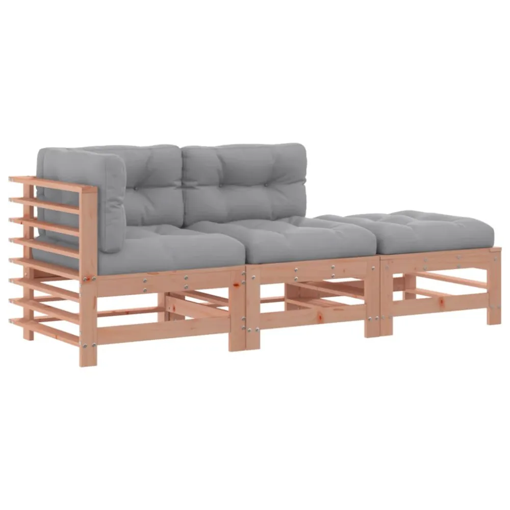 Set Divani Giardino 3pz con Cuscini Legno Massello di Douglas con Schienale Regolabile