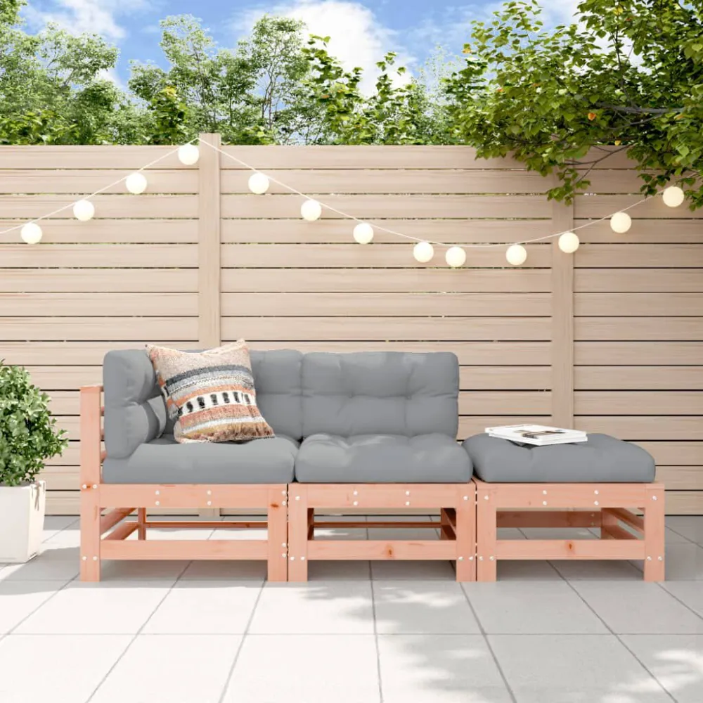 Set Divani Giardino 3pz con Cuscini Legno Massello di Douglas con Schienale Regolabile