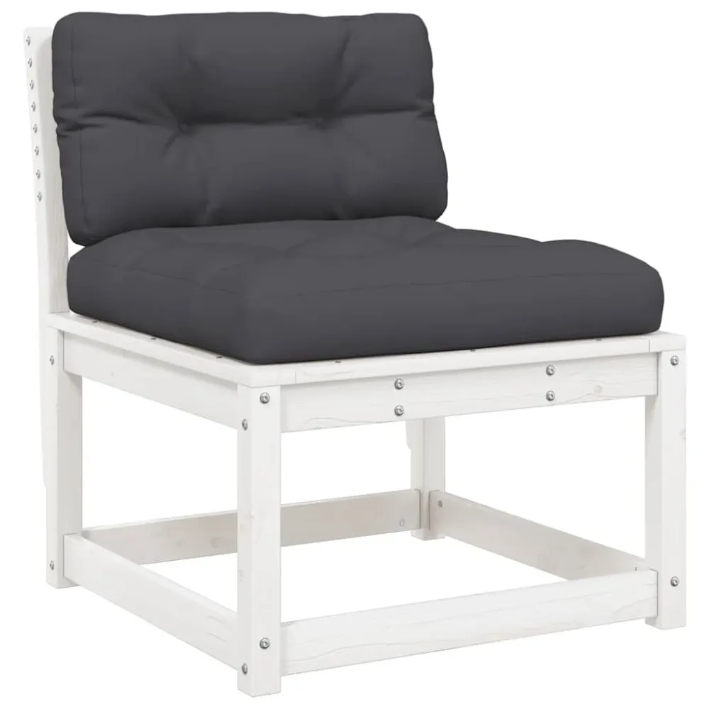 Set Divani Giardino 5pz con Cuscini Bianco Legno Massello Pino con Struttura Acciaio