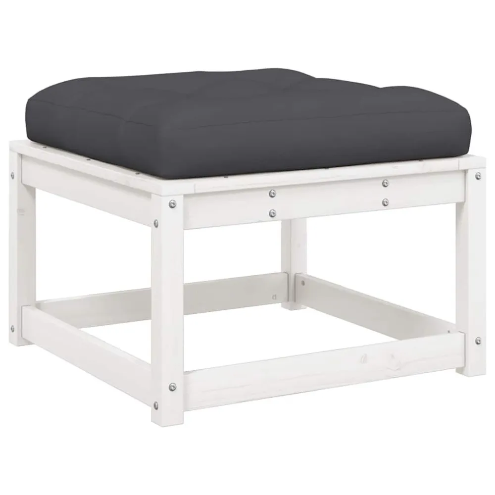 Set Divani Giardino 5pz con Cuscini Bianco Legno Massello Pino con Struttura Acciaio