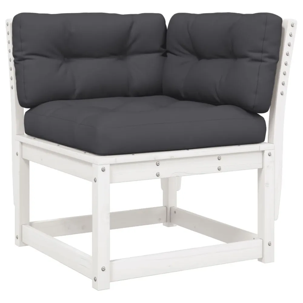 Set Divani Giardino 5pz con Cuscini Bianco Legno Massello Pino con Struttura Acciaio