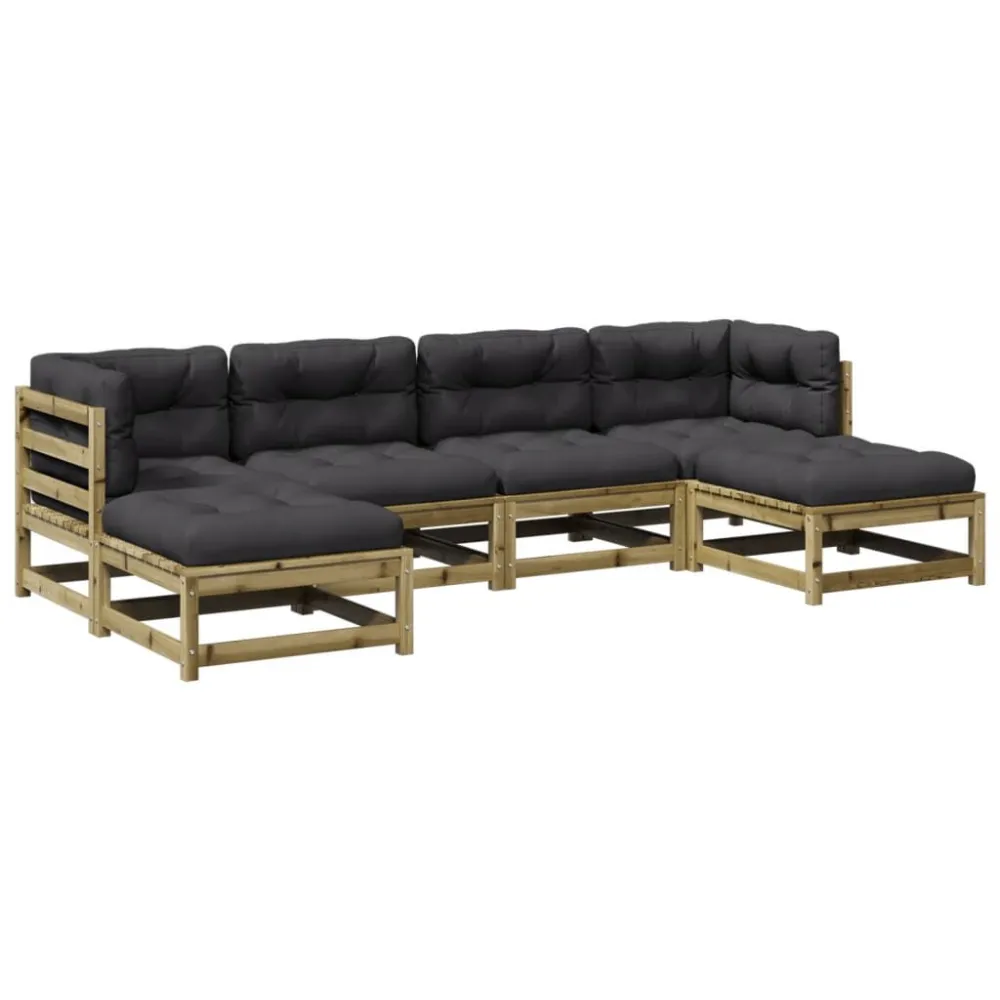 Set Divani da Giardino 6pz con Cuscini Legno Impregnato di Pino Colori Vivaci