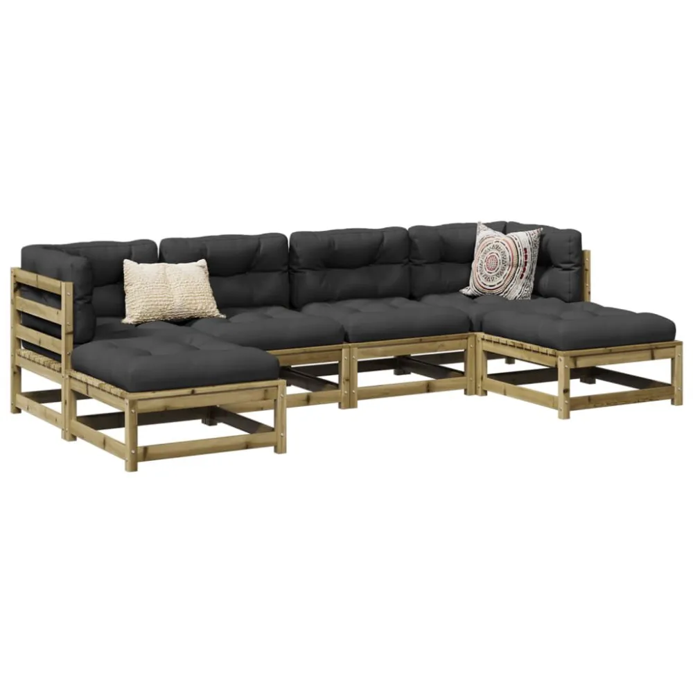 Set Divani da Giardino 6pz con Cuscini Legno Impregnato di Pino Colori Vivaci