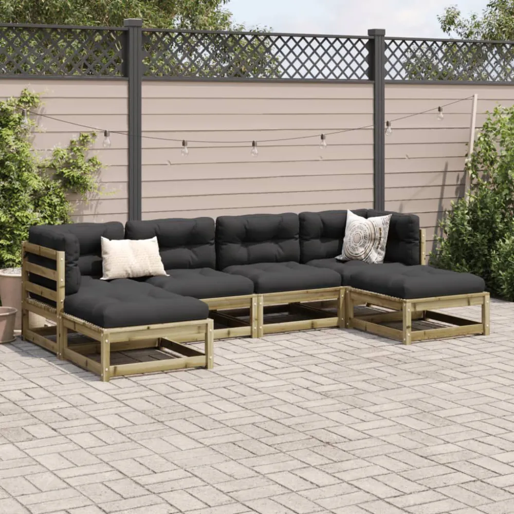Set Divani da Giardino 6pz con Cuscini Legno Impregnato di Pino Colori Vivaci