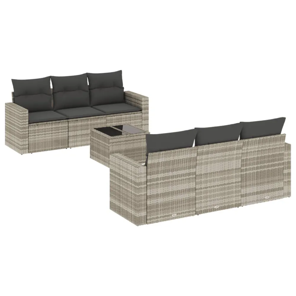 Set Divani da Giardino 7pz con Cuscini Grigio Distinto Polyrattan