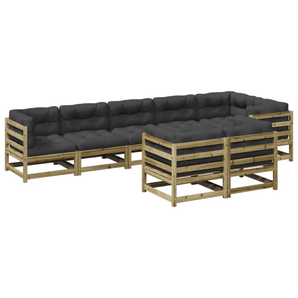 Set Divani da Giardino 8pz con Cuscini Legno Impregnato di Pino con Sistema di Montaggio Rapido