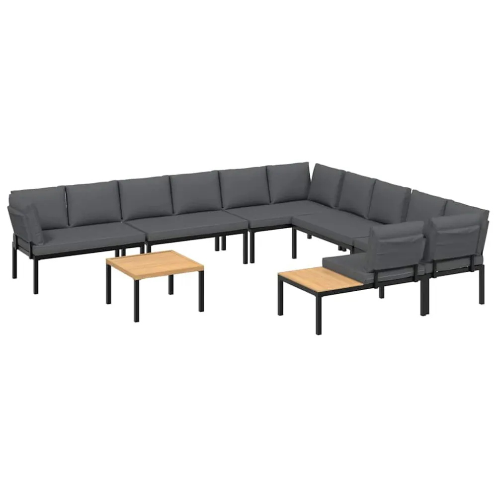 Set Divani da Giardino 7 pz con Cuscini Alluminio Nero con Cuscino Estraibile