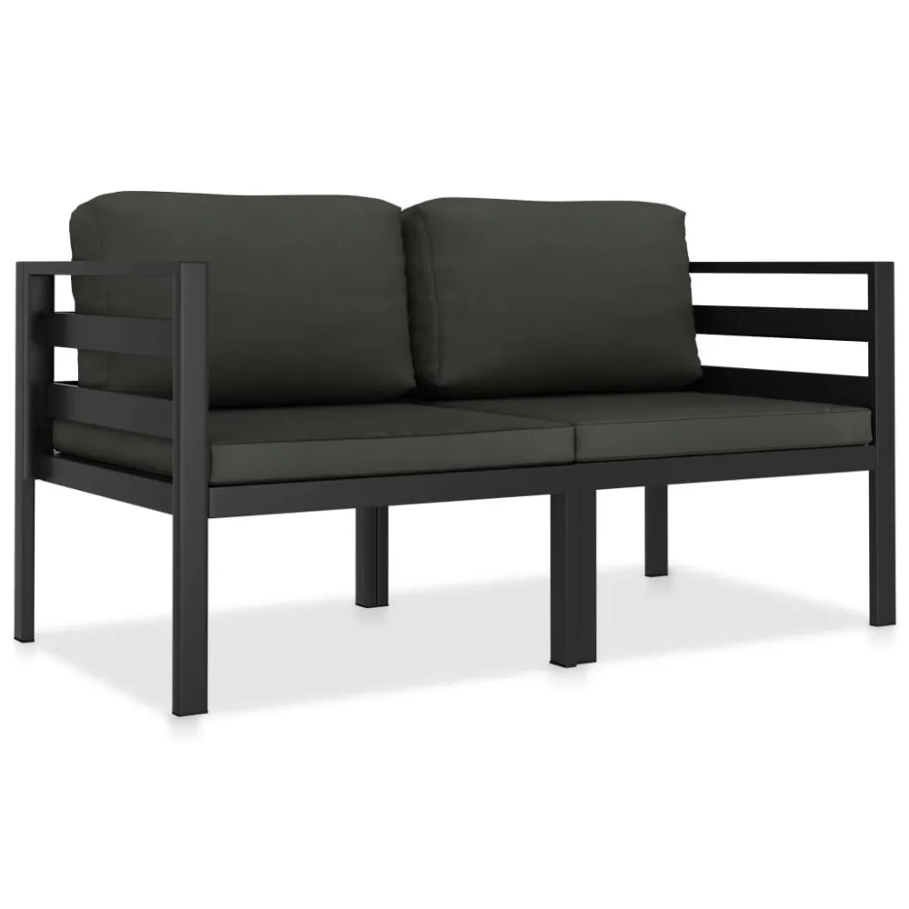 Set Divani da Giardino 2 pz con Cuscini Alluminio Antracite con Rivestimento Tessuto