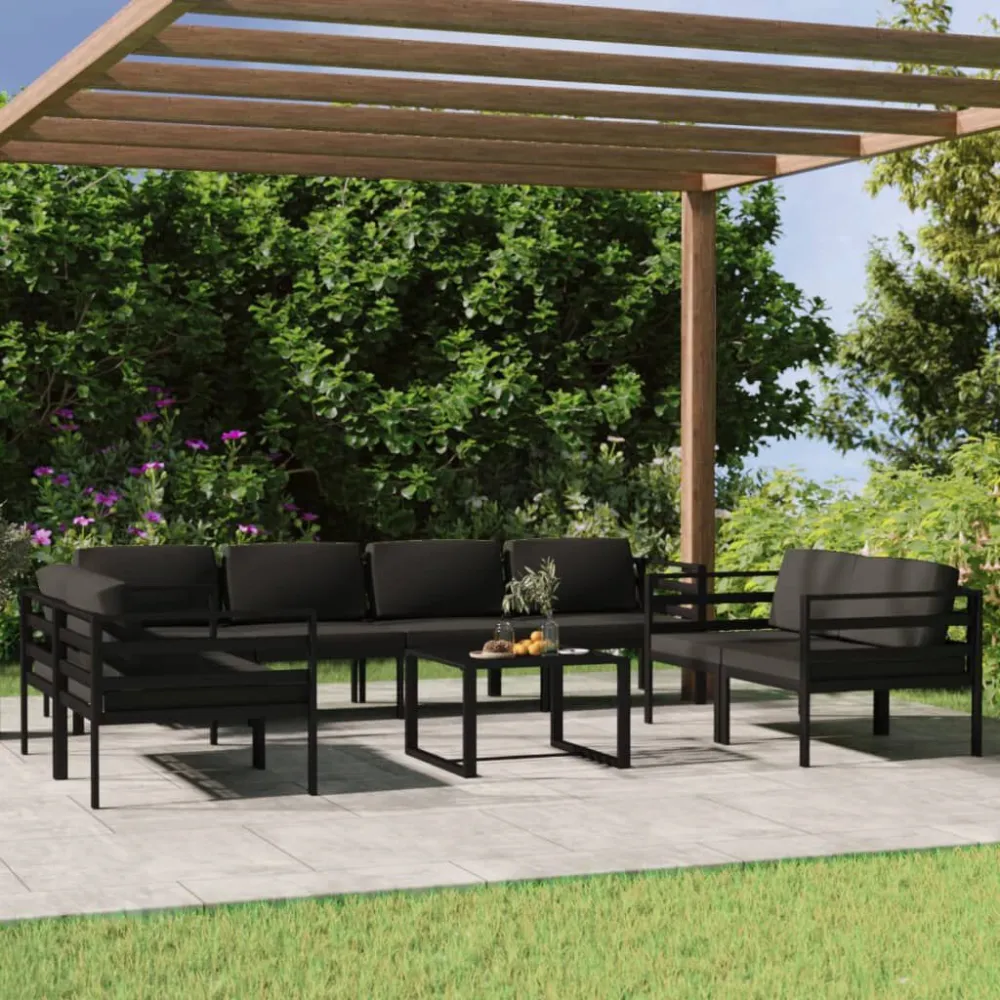 Set Divani da Giardino 9 pz con Cuscini Alluminio Antracite Easy Storage
