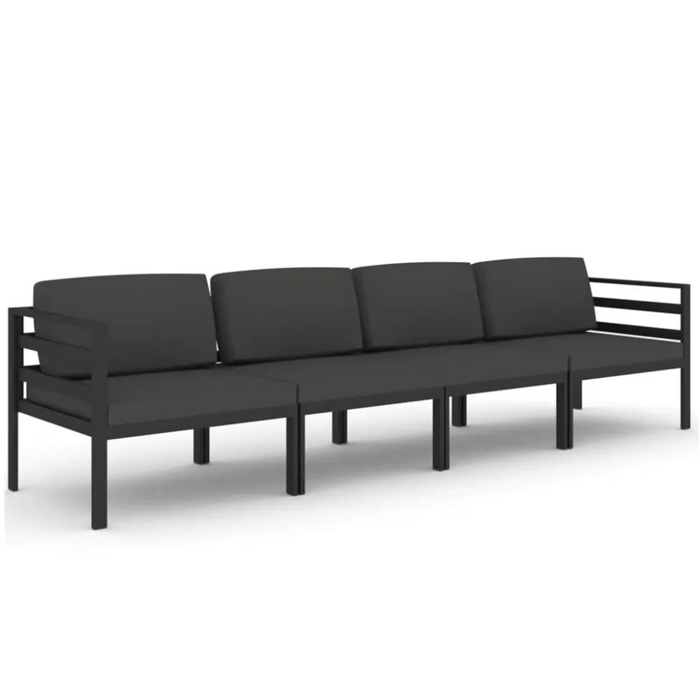 Set Divani da Giardino 4 pz con Cuscini Alluminio Antracite con Struttura Acciaio