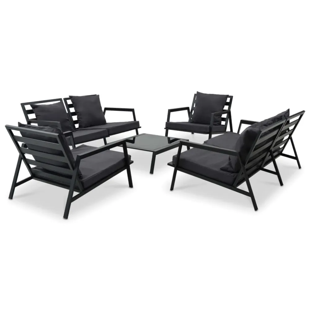 Set Divani da Giardino 5 pz con Cuscini Alluminio Grigio Cupo con Struttura Acciaio