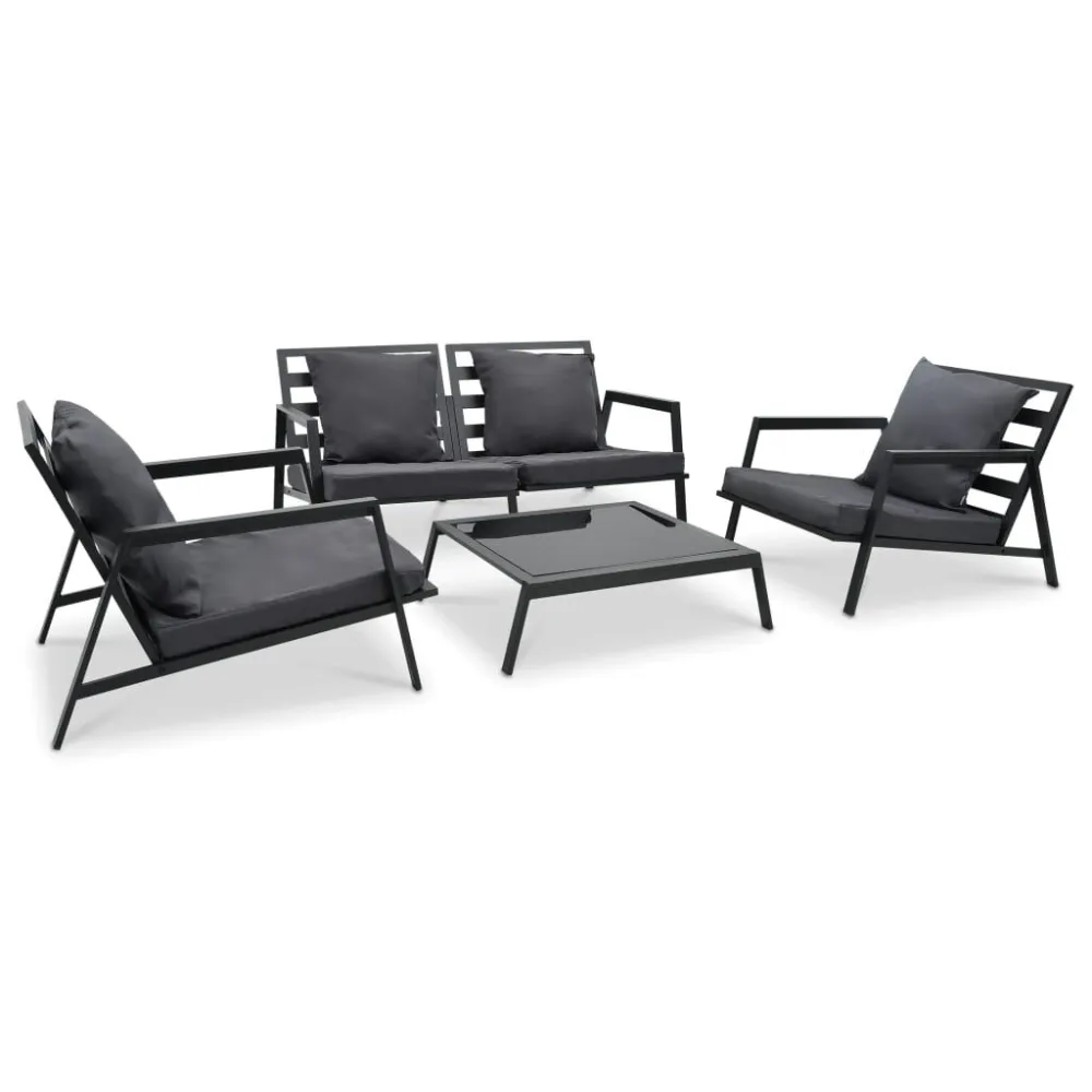 Set Divani da Giardino 4 pz con Cuscini Alluminio Grigio Nero