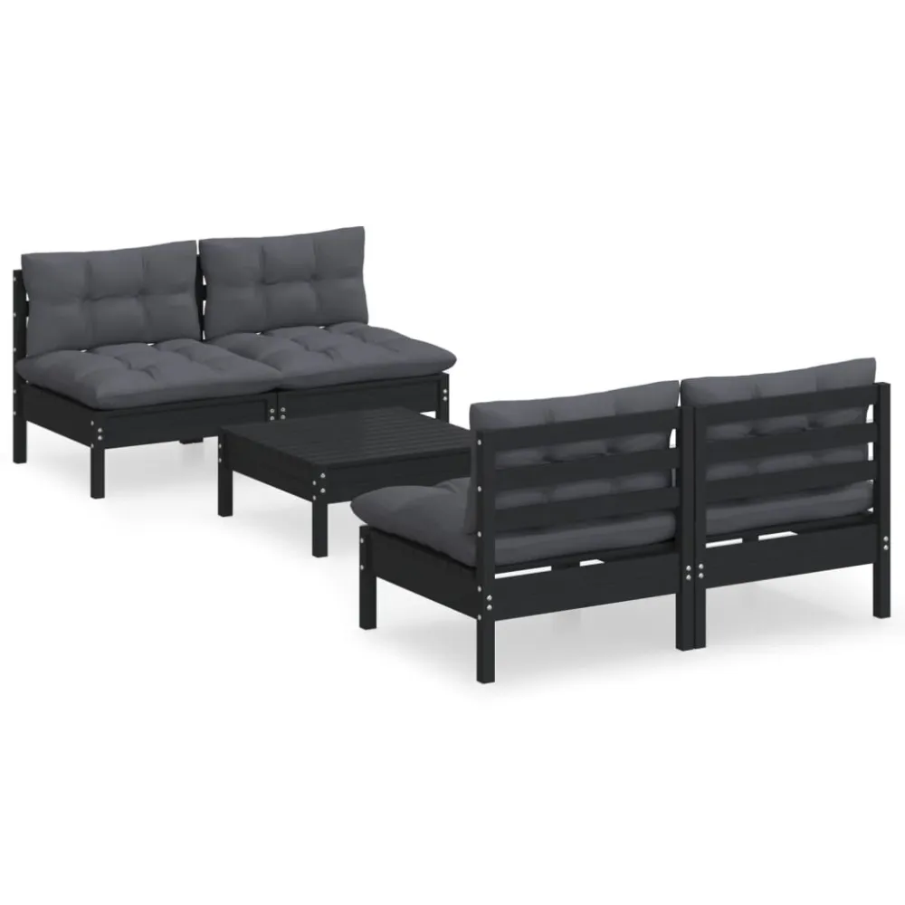 Set Divani da Giardino 5 pz con Cuscini Antracite Legno di Pino Easy Storage