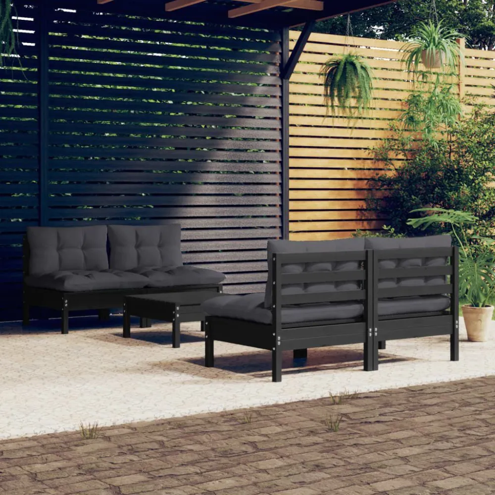 Set Divani da Giardino 5 pz con Cuscini Antracite Legno di Pino Easy Storage