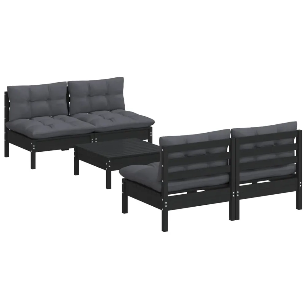 Set Divani da Giardino 5 pz con Cuscini Antracite Legno di Pino Easy Storage