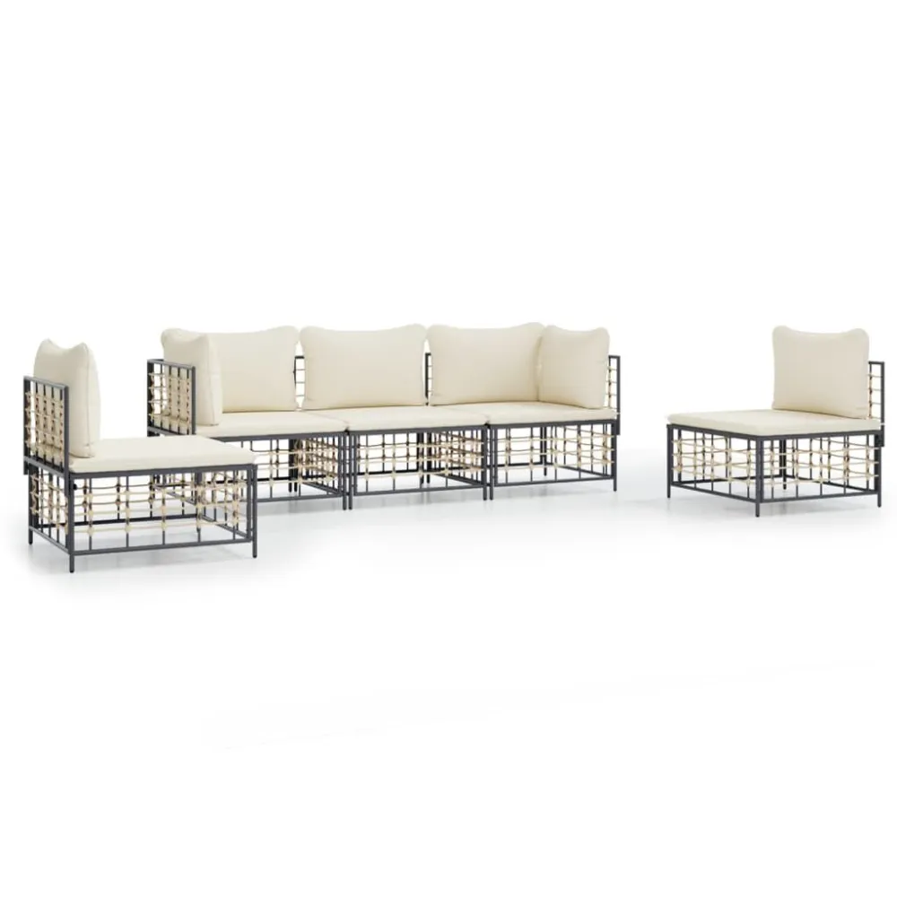 Set Divani da Giardino 5 pz con Cuscini Antracite Polyrattan Easy Storage