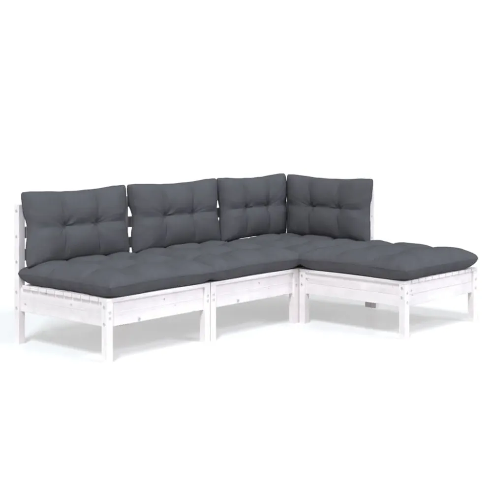 Set Divani da Giardino 4 pz con Cuscini Bianchi Legno di Pino per Relax all'Aperto