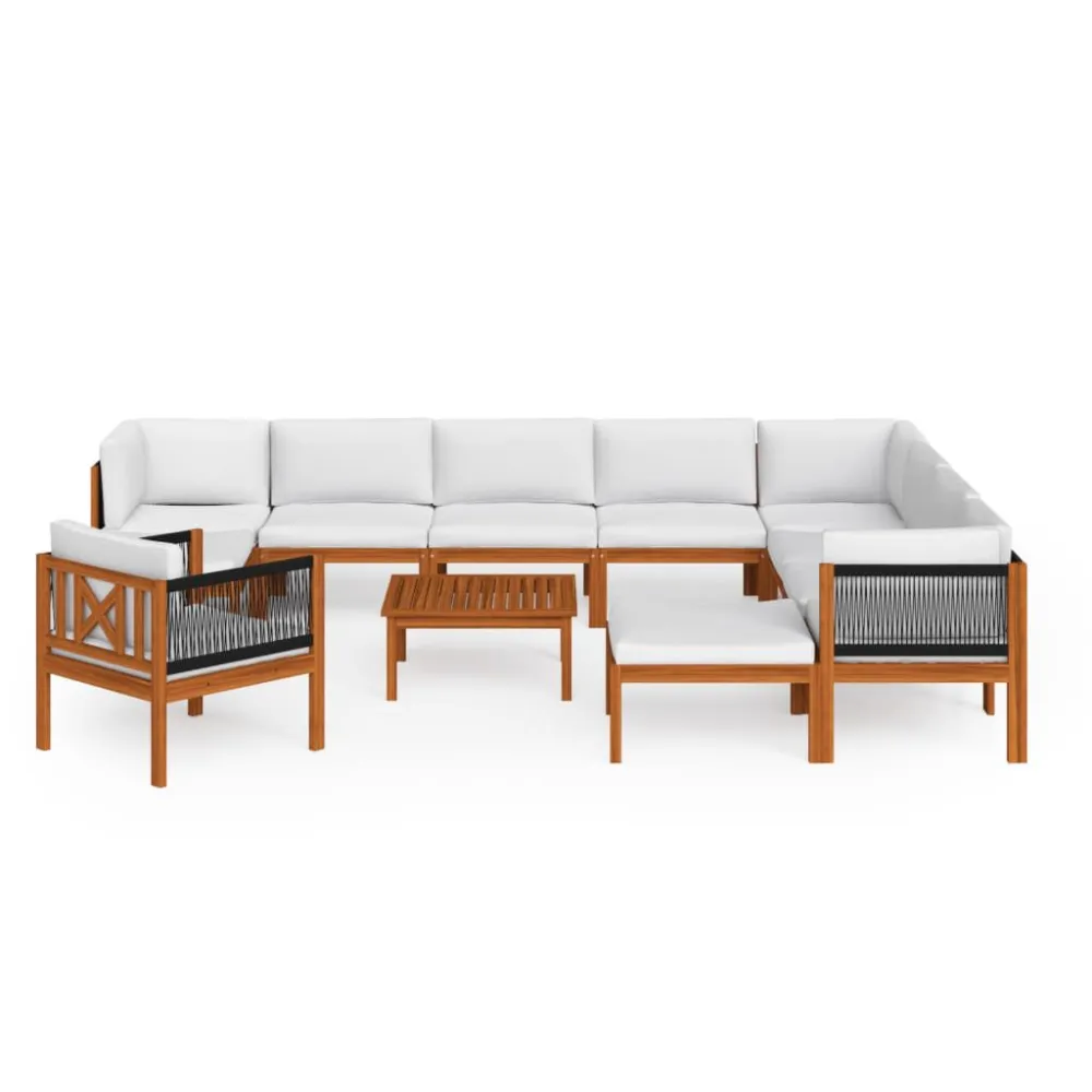 Set Divani da Giardino 12 pz con Cuscini Crema Massello Acacia per Giardino e Spiaggia