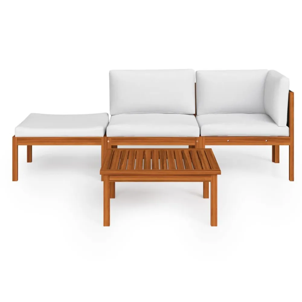 Set Divani da Giardino 4 pz con Cuscini Crema Massello Acacia con Schienale Regolabile